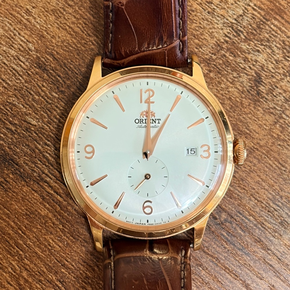Orient Bambino Small Seconds Dress Watch Rose Gold
